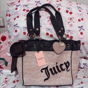 Juicy Couture Brown and Pink Tote Bag with Heart Charm